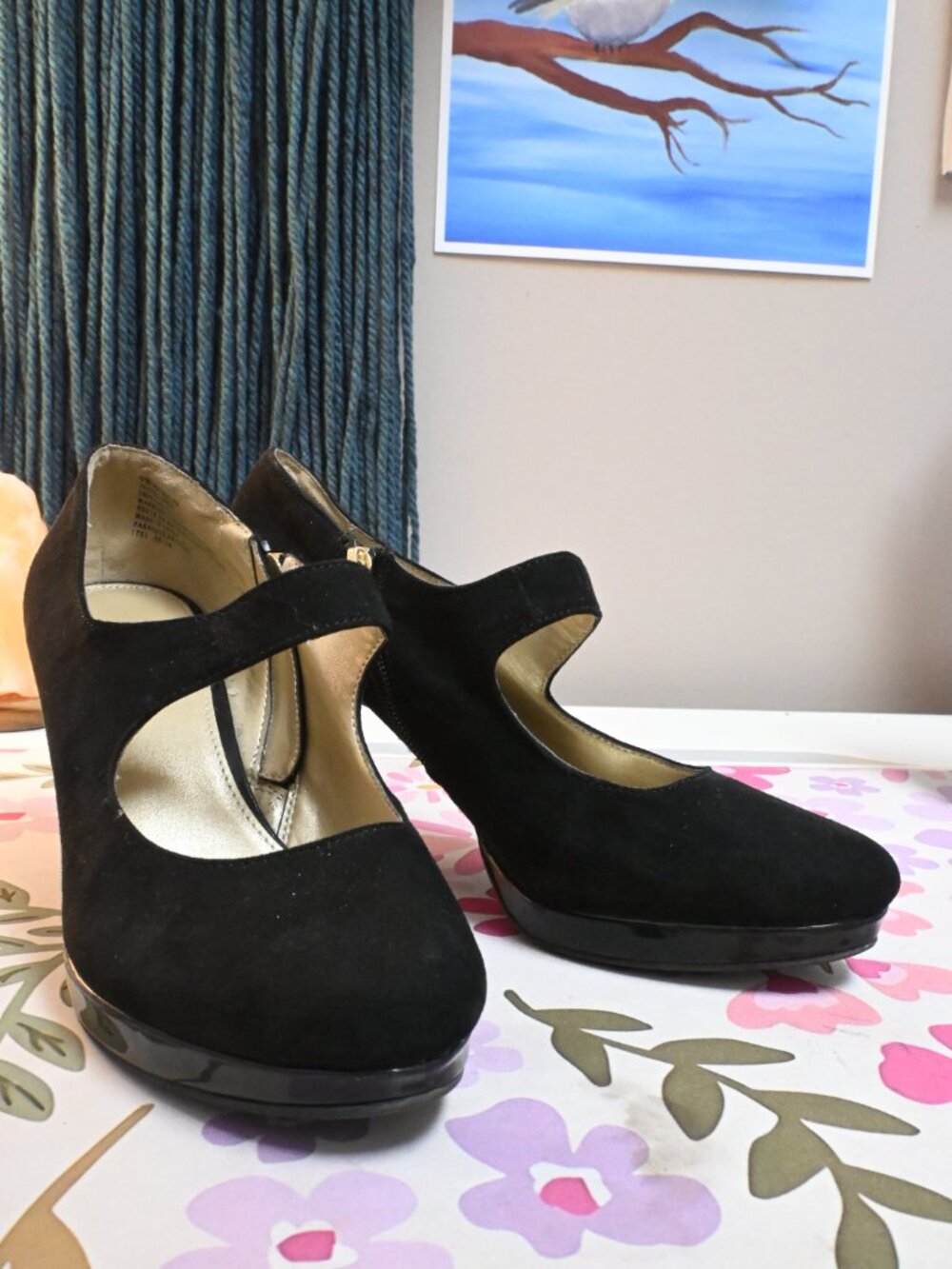 Bandolino Black Suede Mary Jane Platform Wedge Pumps - Side Zip - Size 9M
